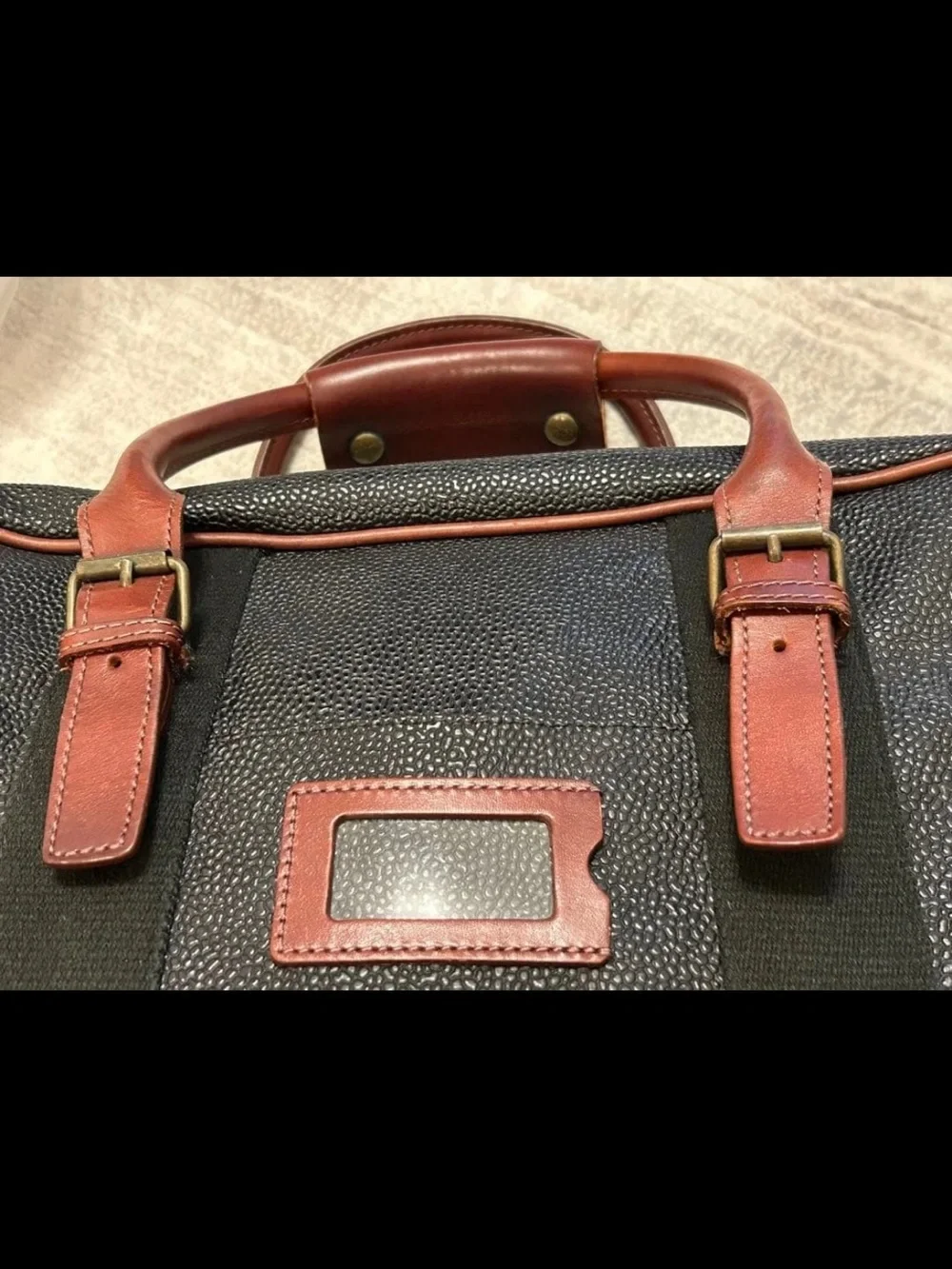 Mulberry Black Pebbled Leather Briefcase with Brown Trim